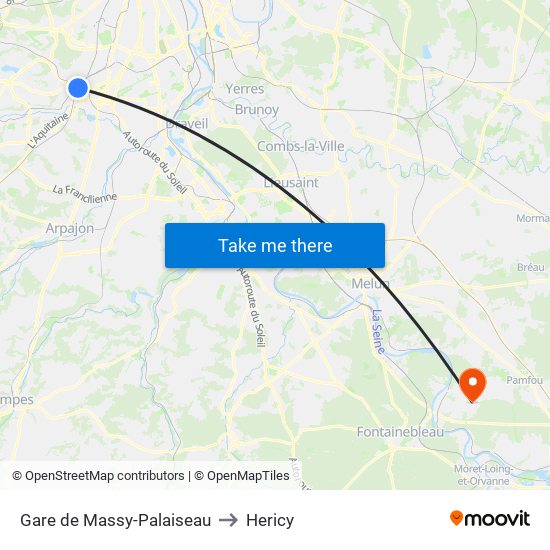 Gare de Massy-Palaiseau to Hericy map