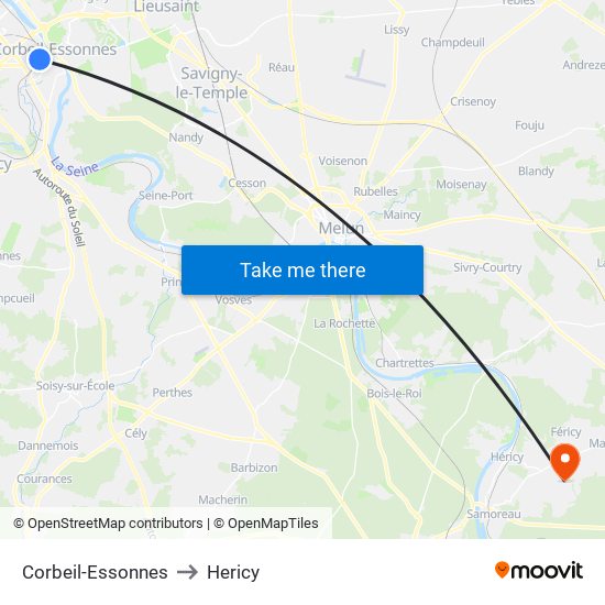 Corbeil-Essonnes to Hericy map