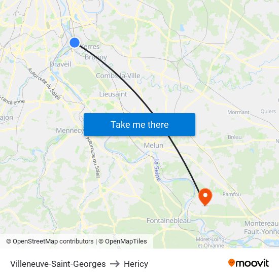Villeneuve-Saint-Georges to Hericy map