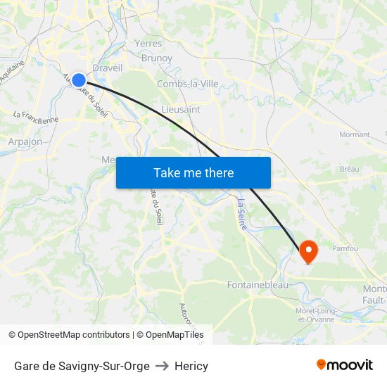 Gare de Savigny-Sur-Orge to Hericy map