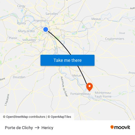 Porte de Clichy to Hericy map