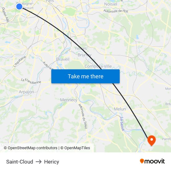 Saint-Cloud to Hericy map