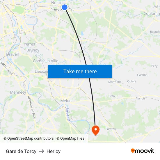 Gare de Torcy to Hericy map