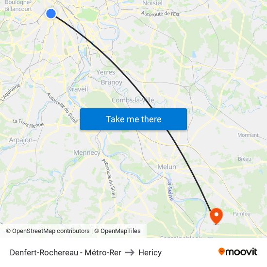 Denfert-Rochereau - Métro-Rer to Hericy map