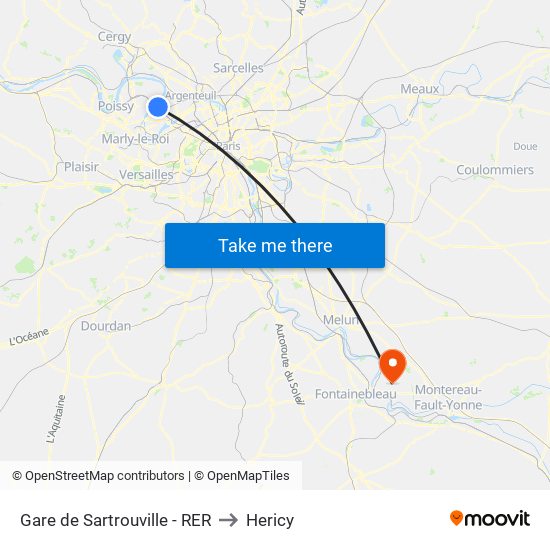 Gare de Sartrouville - RER to Hericy map