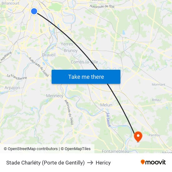 Stade Charléty (Porte de Gentilly) to Hericy map