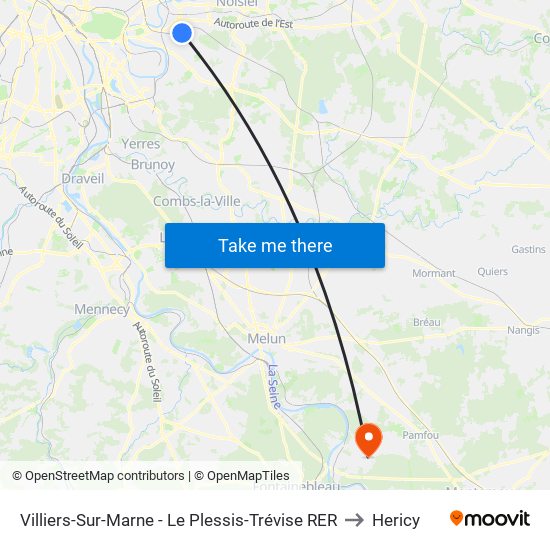 Villiers-Sur-Marne - Le Plessis-Trévise RER to Hericy map
