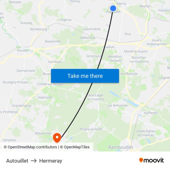 Autouillet to Hermeray map