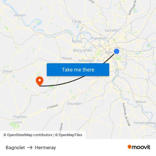 Bagnolet to Hermeray map