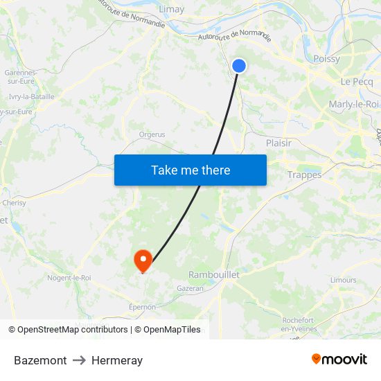 Bazemont to Hermeray map