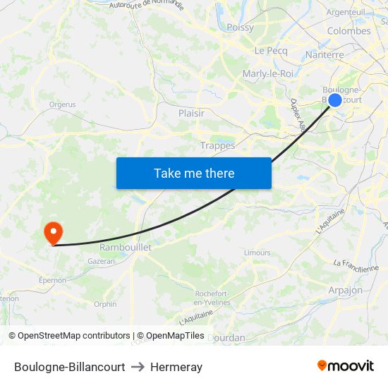 Boulogne-Billancourt to Hermeray map