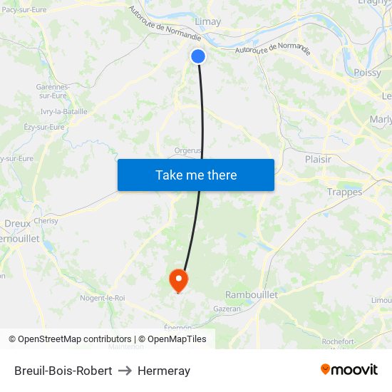 Breuil-Bois-Robert to Hermeray map
