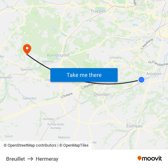Breuillet to Hermeray map