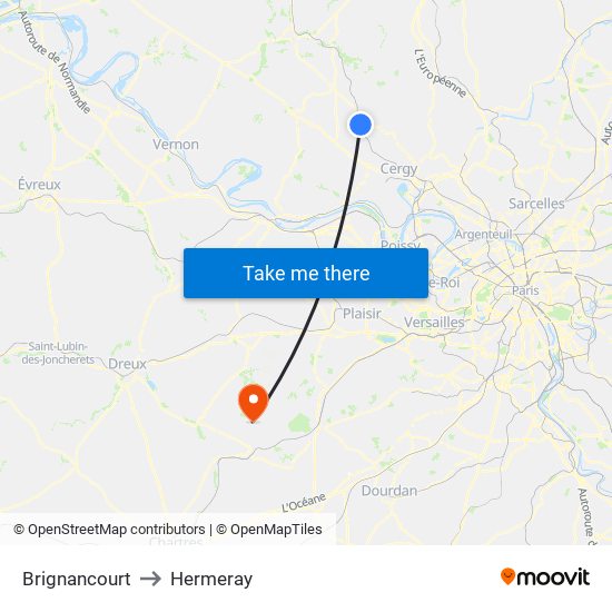 Brignancourt to Hermeray map