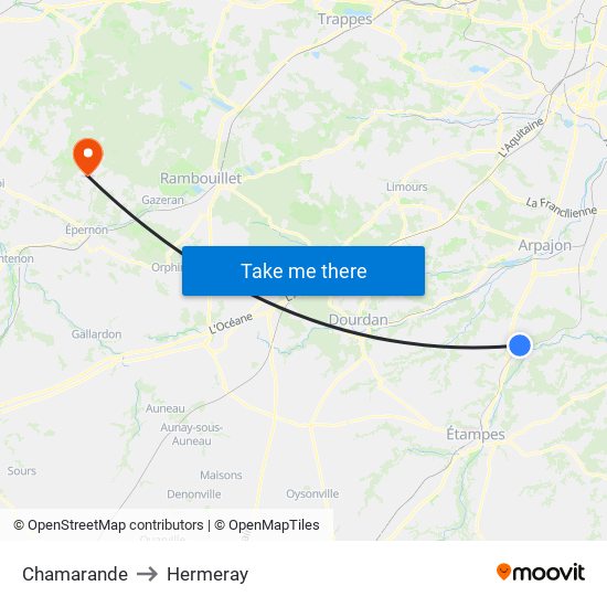 Chamarande to Hermeray map