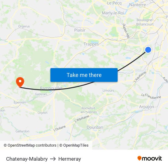 Chatenay-Malabry to Hermeray map
