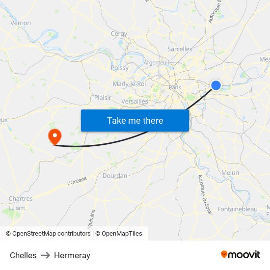 Chelles to Hermeray map