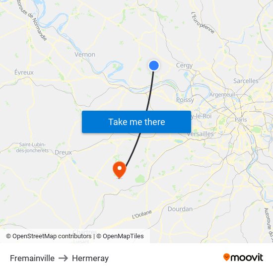 Fremainville to Hermeray map