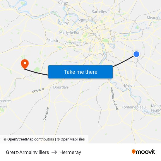 Gretz-Armainvilliers to Hermeray map