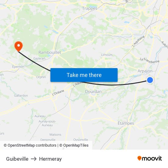 Guibeville to Hermeray map