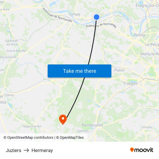 Juziers to Hermeray map