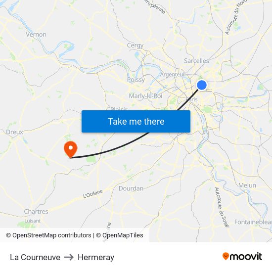 La Courneuve to Hermeray map