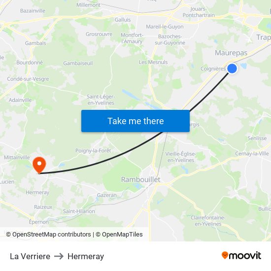 La Verriere to Hermeray map
