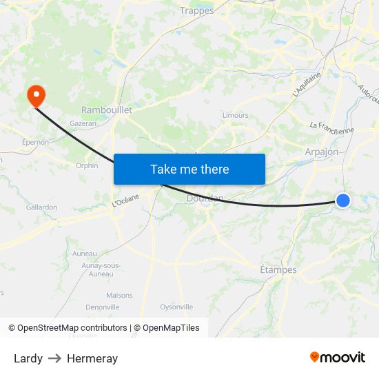 Lardy to Hermeray map