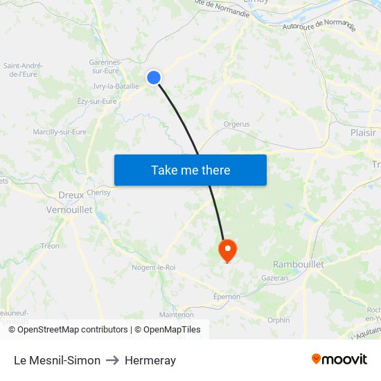 Le Mesnil-Simon to Hermeray map
