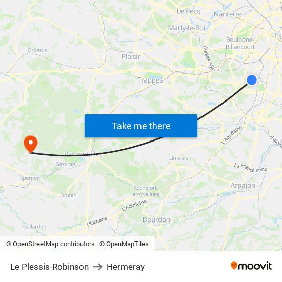 Le Plessis-Robinson to Hermeray map