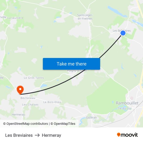 Les Breviaires to Hermeray map