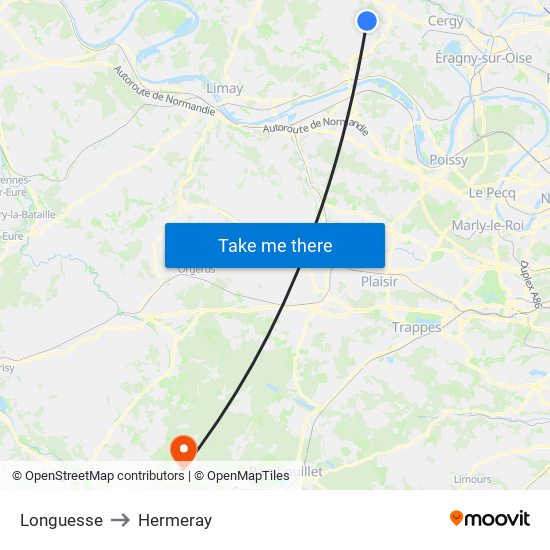 Longuesse to Hermeray map