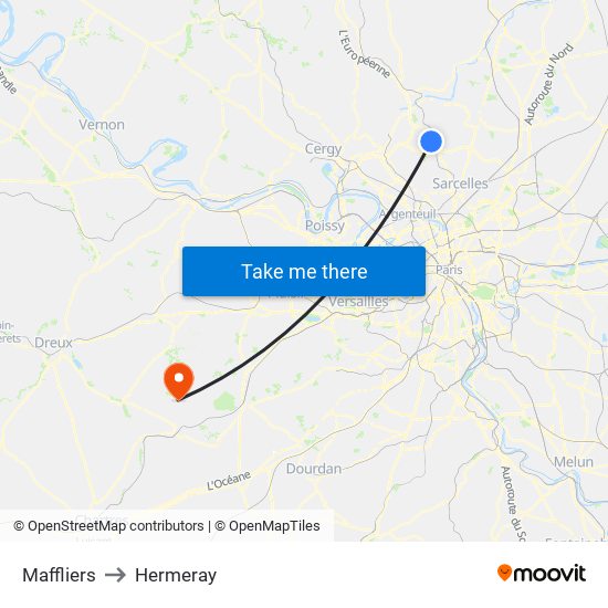 Maffliers to Hermeray map