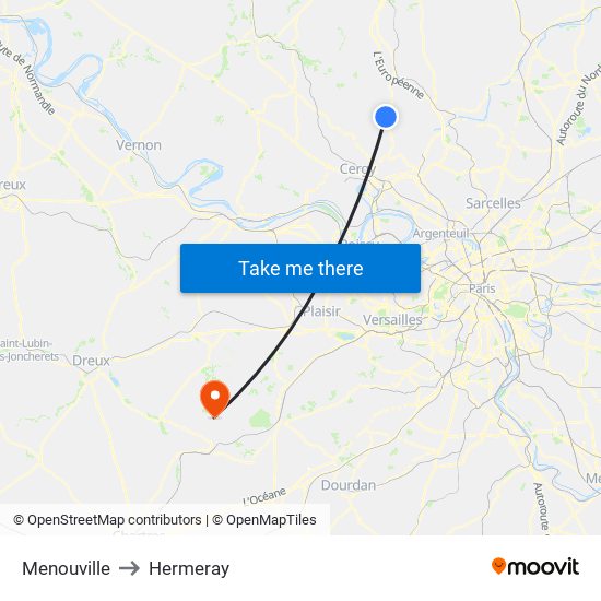 Menouville to Hermeray map