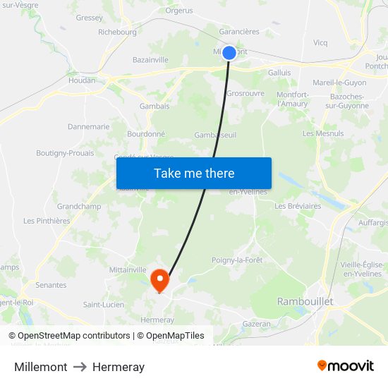 Millemont to Hermeray map