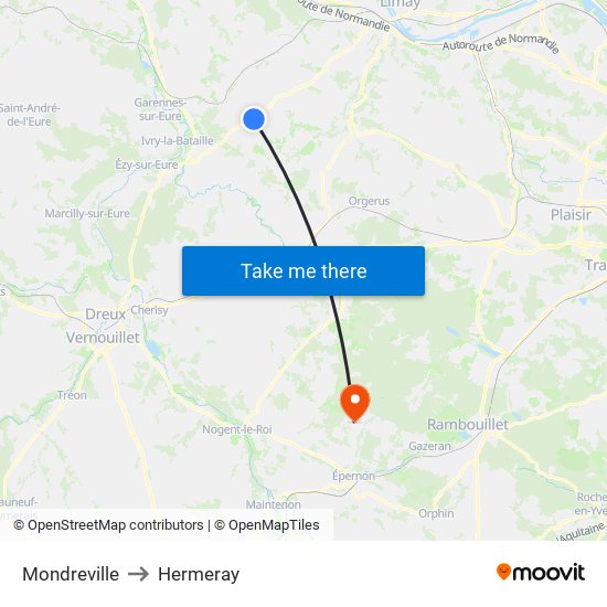 Mondreville to Hermeray map