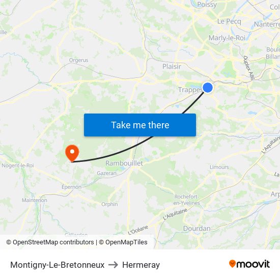 Montigny-Le-Bretonneux to Hermeray map