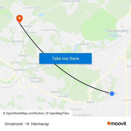 Orcemont to Hermeray map