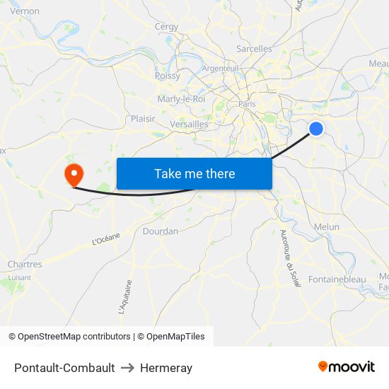 Pontault-Combault to Hermeray map