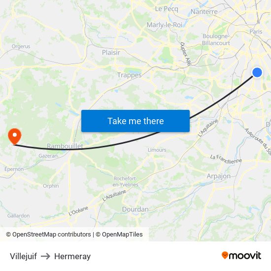 Villejuif to Hermeray map