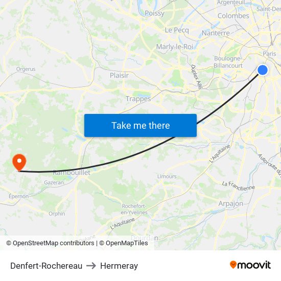 Denfert-Rochereau to Hermeray map