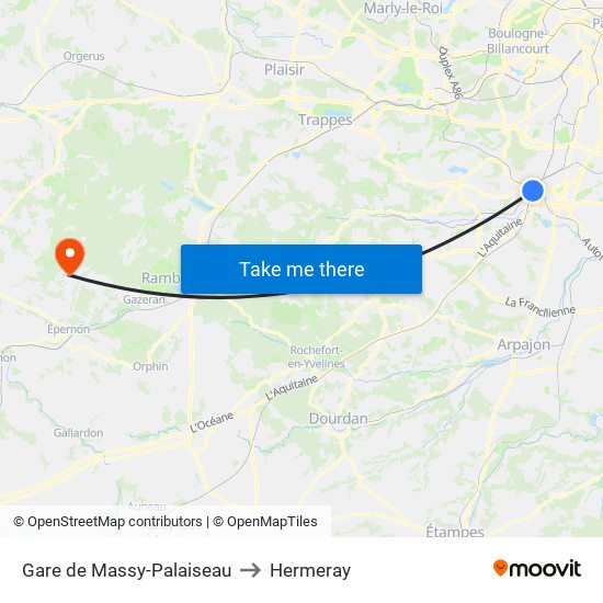 Gare de Massy-Palaiseau to Hermeray map