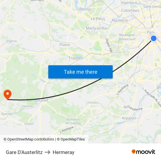 Gare D'Austerlitz to Hermeray map