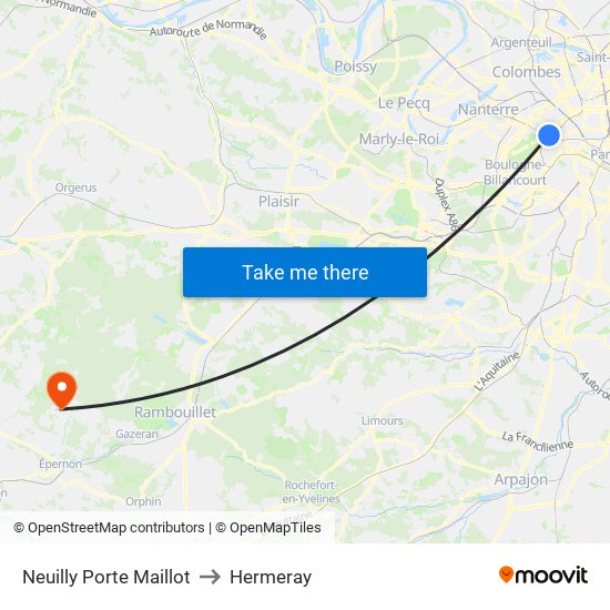 Neuilly Porte Maillot to Hermeray map