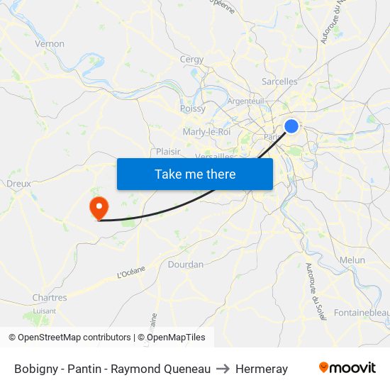 Bobigny - Pantin - Raymond Queneau to Hermeray map