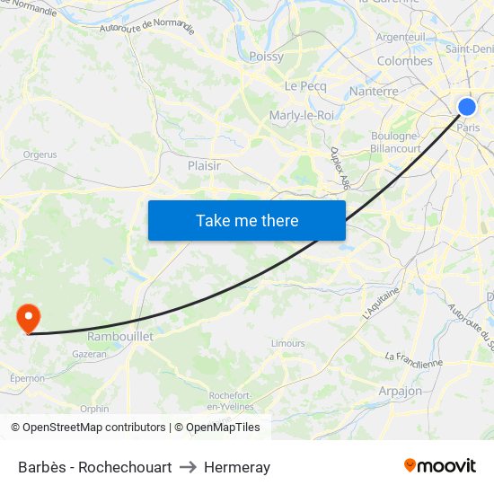 Barbès - Rochechouart to Hermeray map