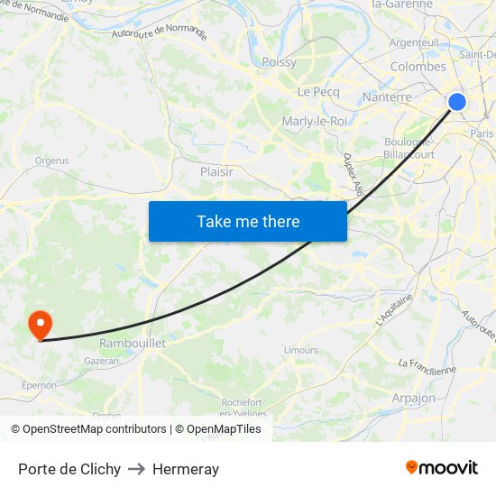 Porte de Clichy to Hermeray map