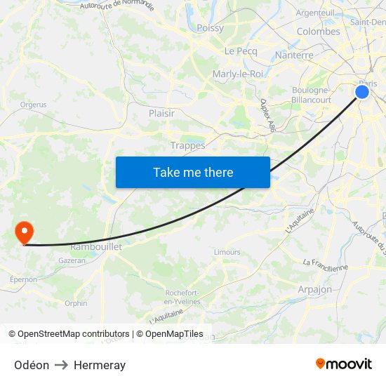 Odéon to Hermeray map