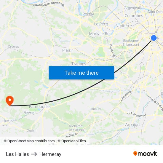 Les Halles to Hermeray map