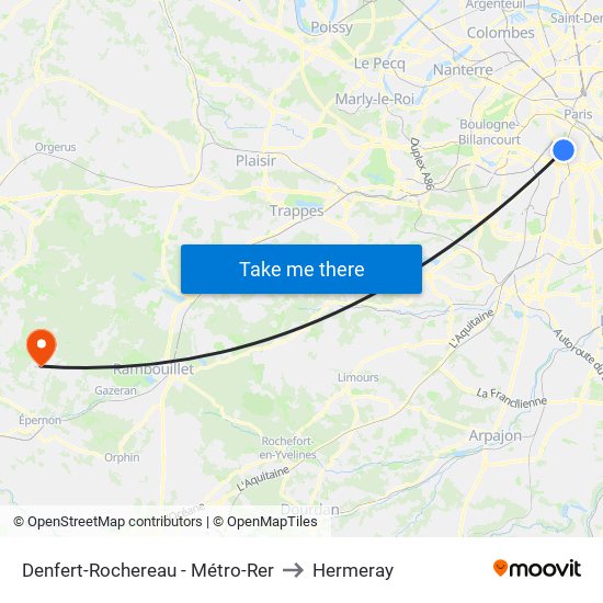 Denfert-Rochereau - Métro-Rer to Hermeray map